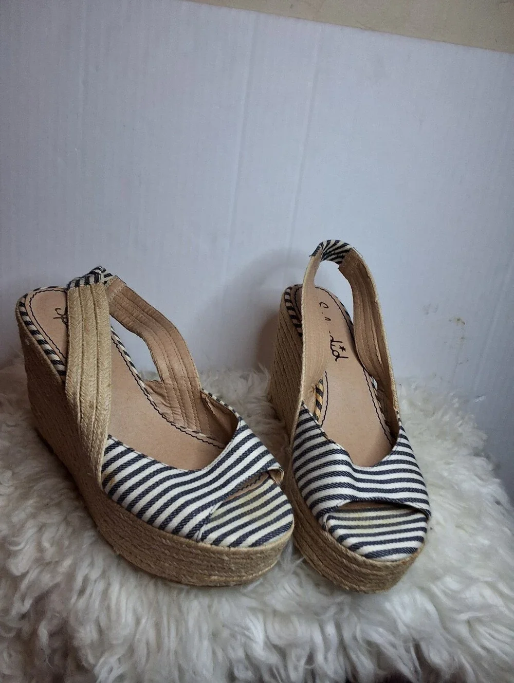 Splendid Women’s 9.5 Navy White Striped Espadrille Platform Wedge Sandals